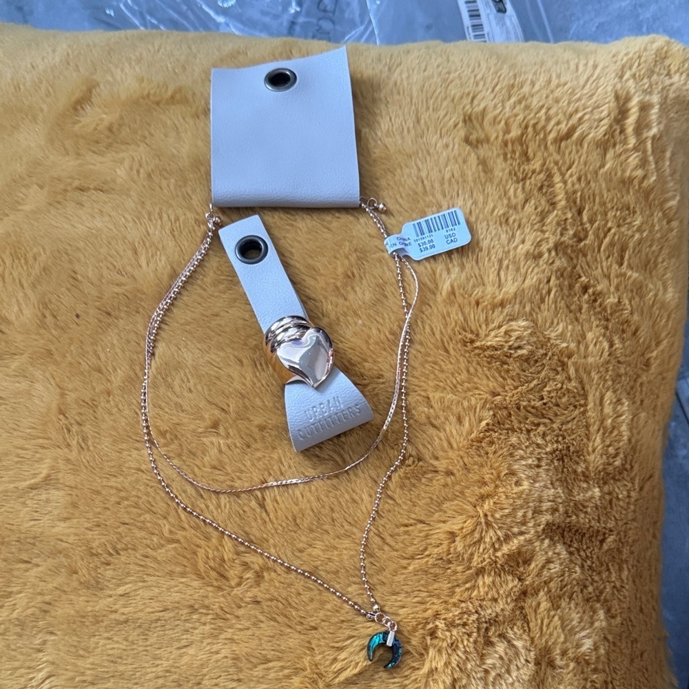 Bundle Deal - Gold Heart Pendant Necklace and rings